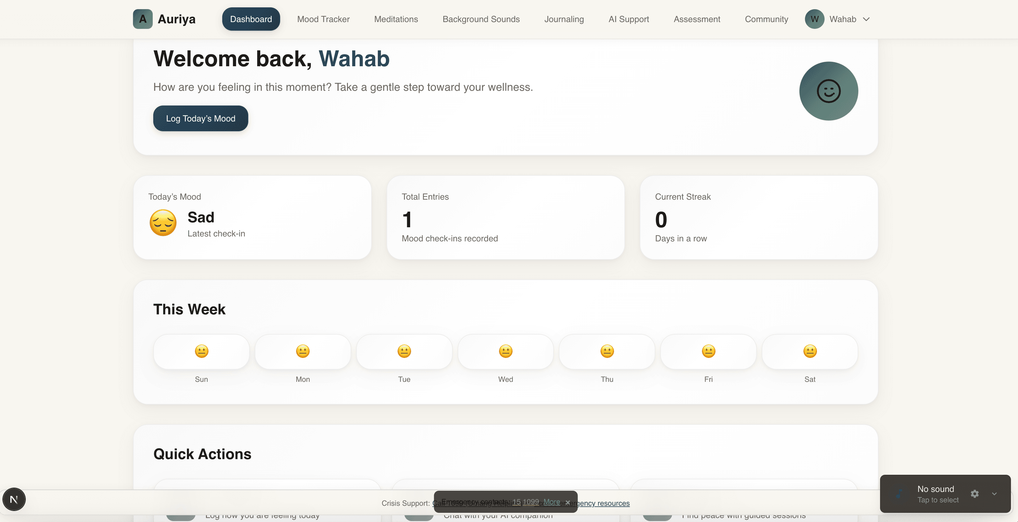 Auriya mental wellness companion interface preview